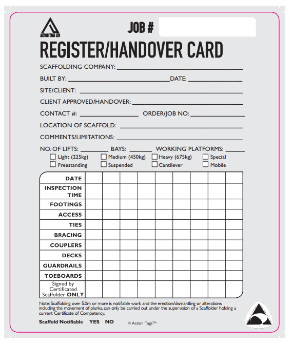 Register/Handover Card (Pack of 50)