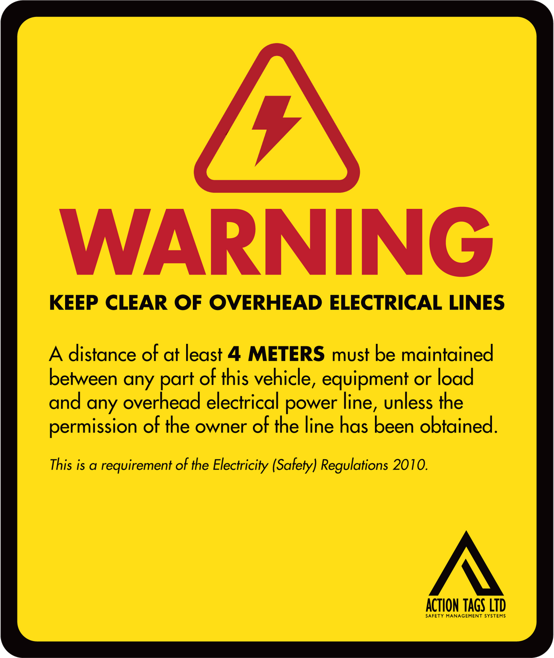 Overhead Line Sticker Warning Overhead Electical Lines (pack of 10) – Action Tags